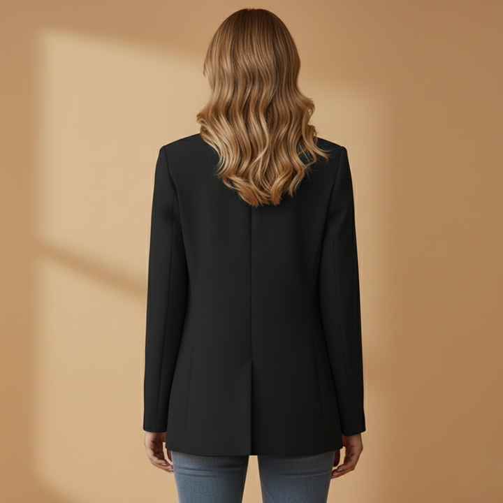 Women's Notched-Lapel Blazer with Single Button and Flap Pockets