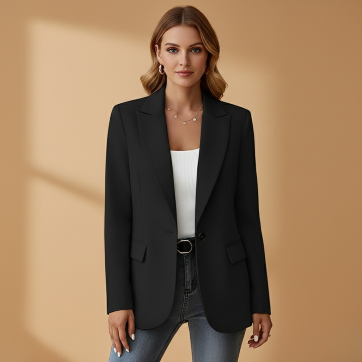 Women's Notched-Lapel Blazer with Single Button and Flap Pockets