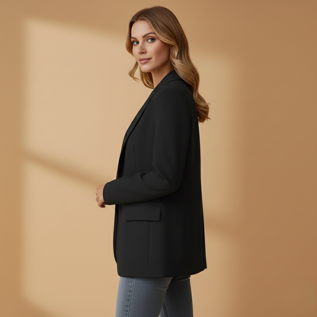 Women's Notched-Lapel Blazer with Single Button and Flap Pockets