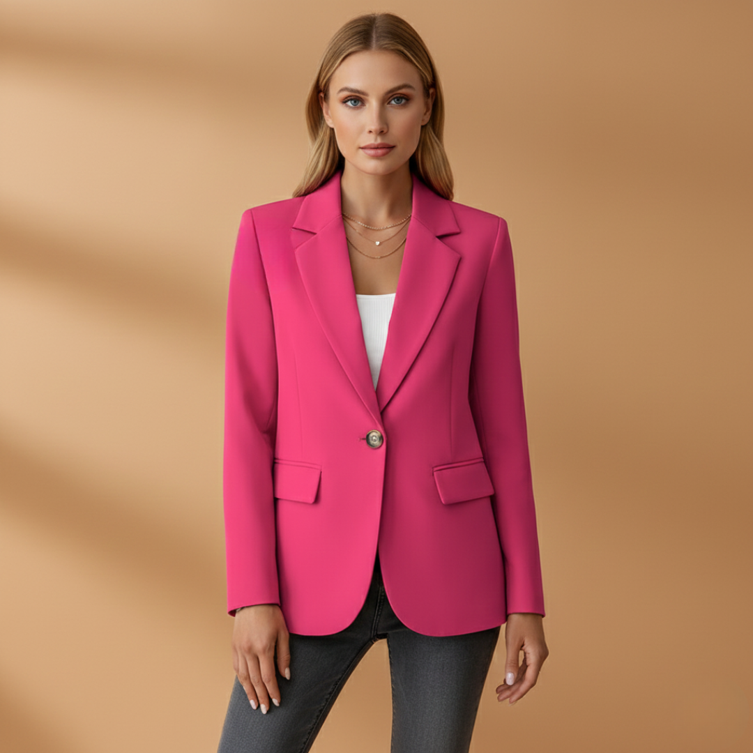 Women's Notched-Lapel Blazer with Single Button and Flap Pockets