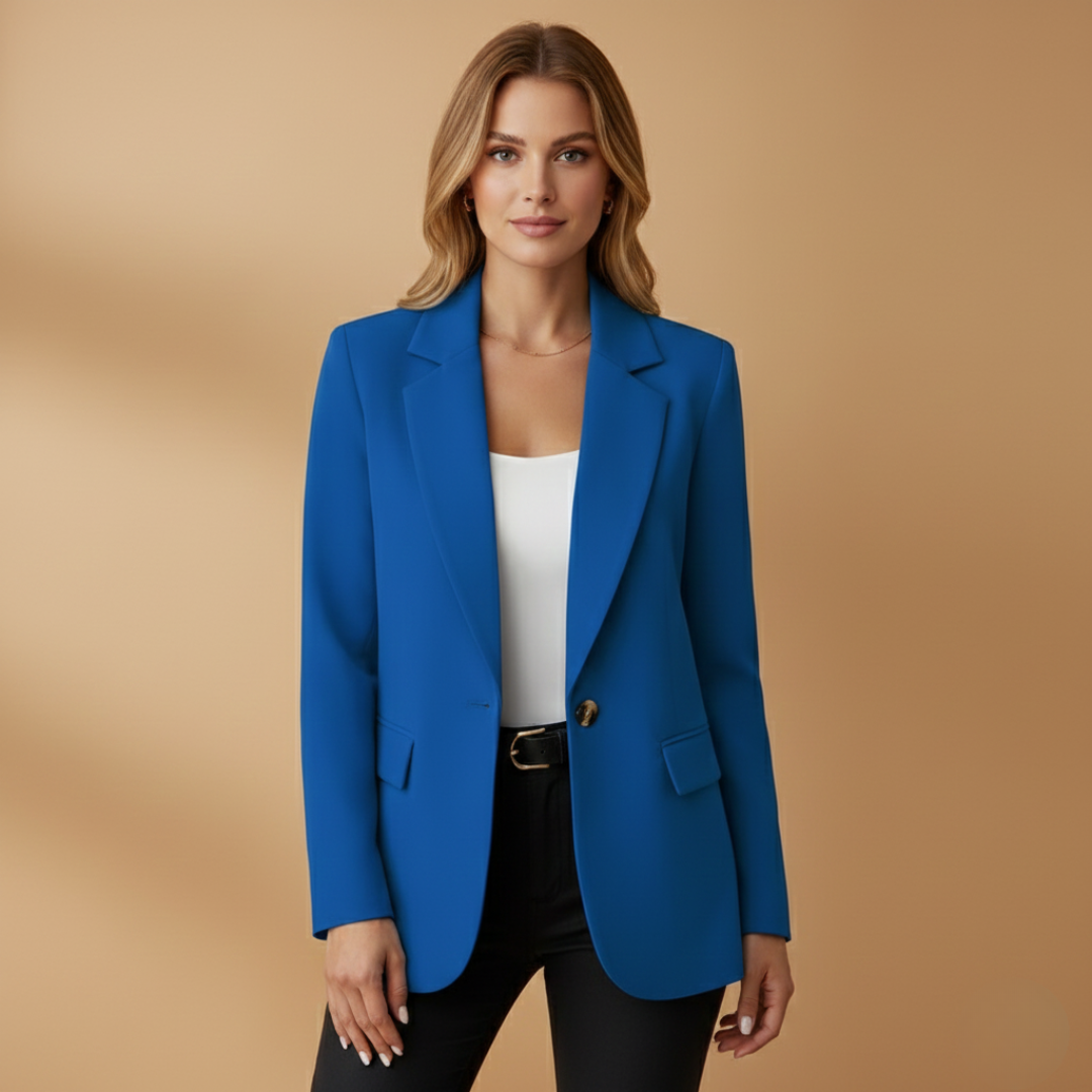 Women's Notched-Lapel Blazer with Single Button and Flap Pockets