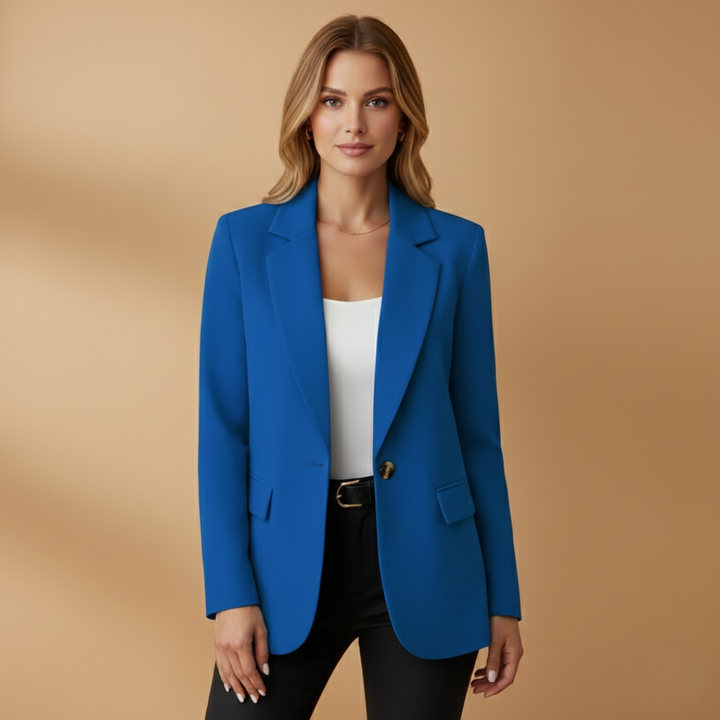 Women's Notched-Lapel Blazer with Single Button and Flap Pockets