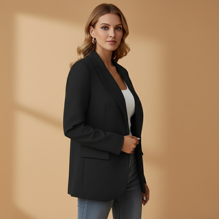 Women's Notched-Lapel Blazer with Single Button and Flap Pockets