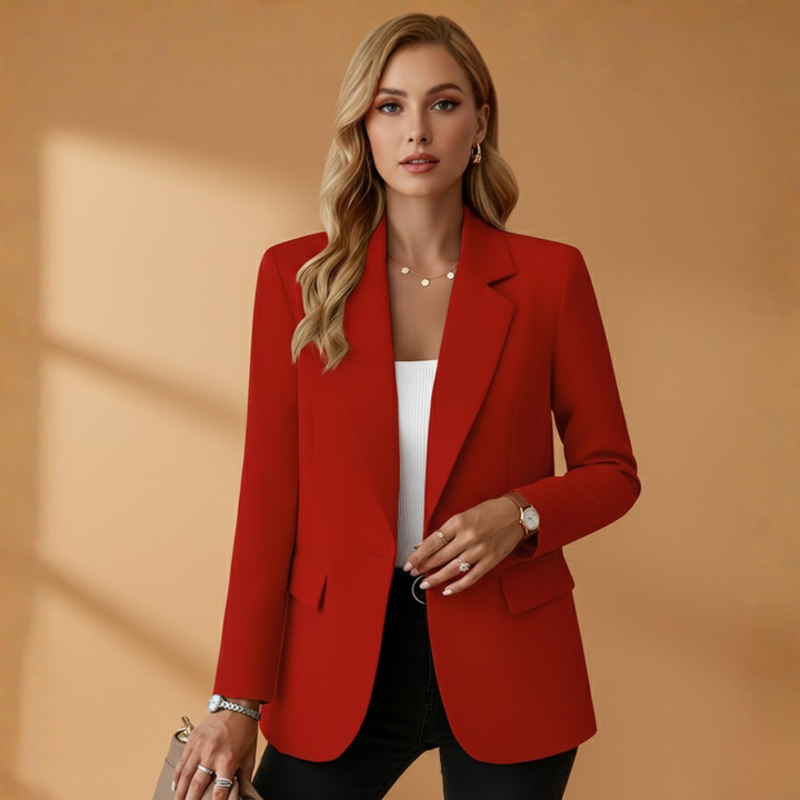 Women's Notched-Lapel Blazer with Single Button and Flap Pockets