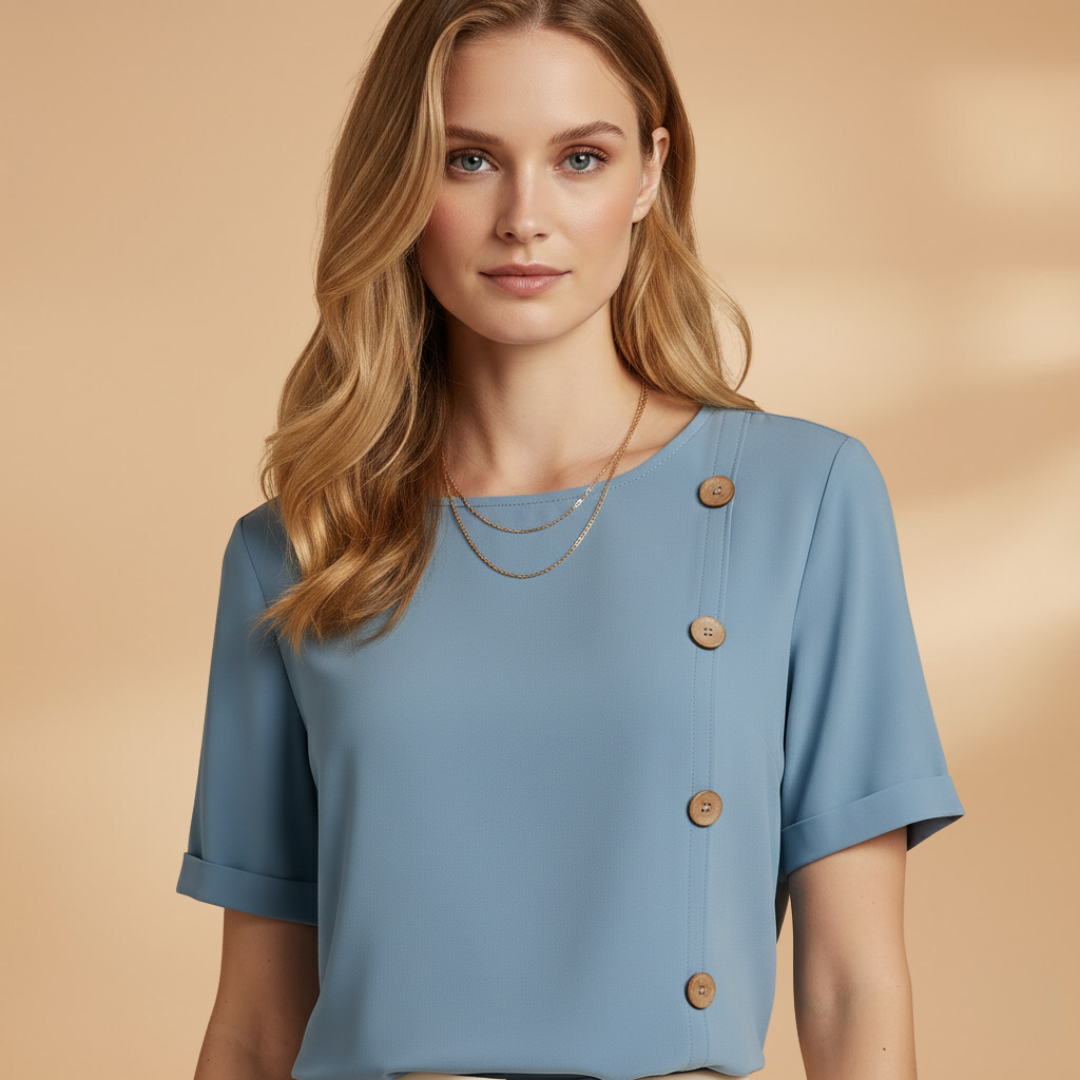 Women’s Loose Fit Blouse – Short Sleeve with Side Button Detail