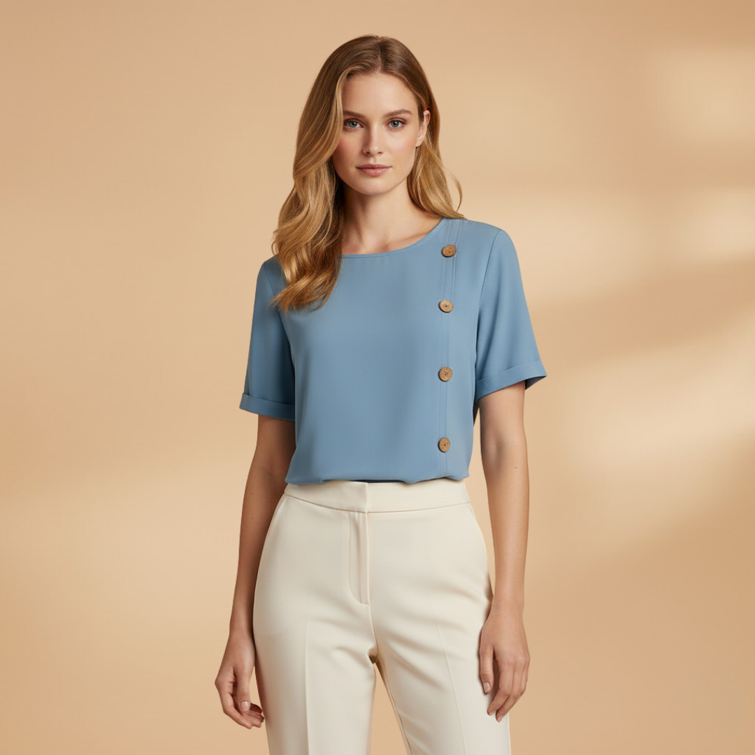 Women’s Loose Fit Blouse – Short Sleeve with Side Button Detail