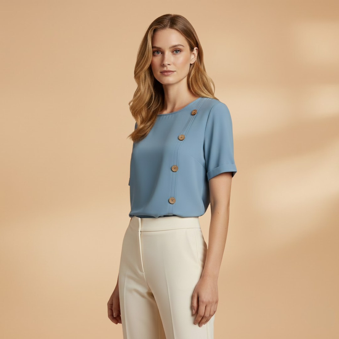 Women’s Loose Fit Blouse – Short Sleeve with Side Button Detail