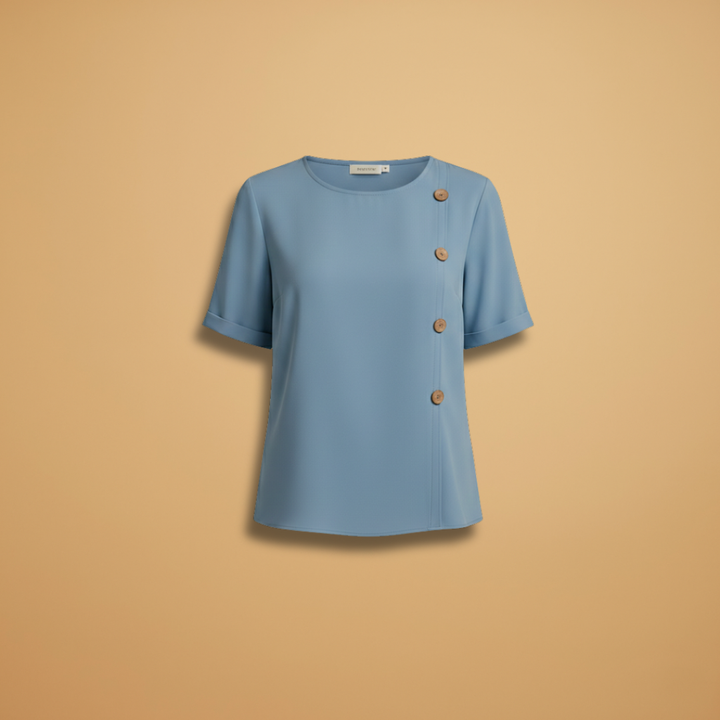 Women’s Loose Fit Blouse – Short Sleeve with Side Button Detail