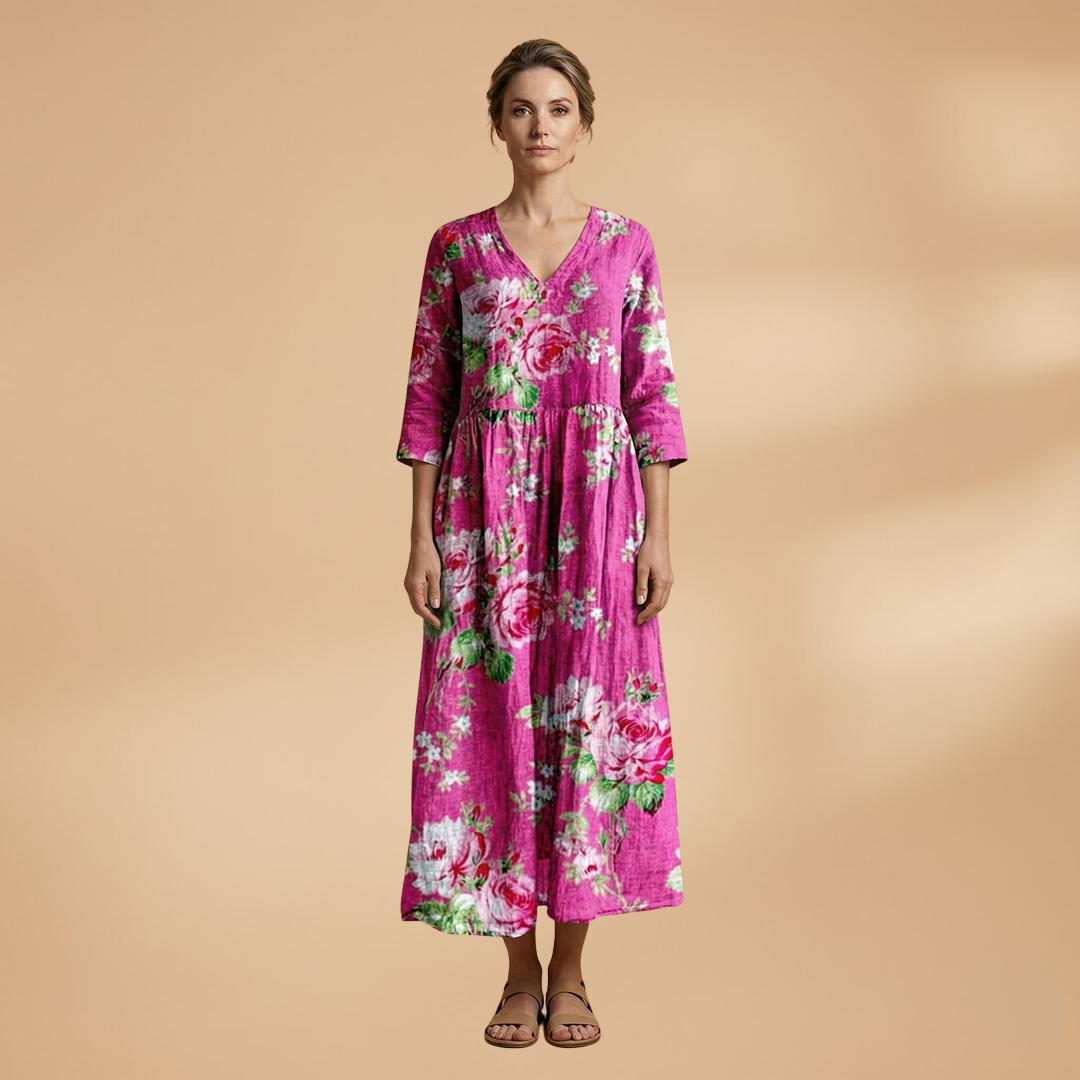 Women’s Summer Dress – V-Neck Floral Design for Everyday Wear