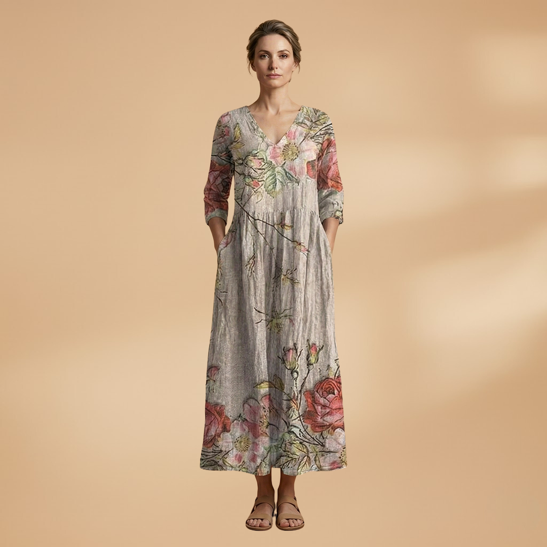 Women’s Summer Dress – V-Neck Floral Design for Everyday Wear