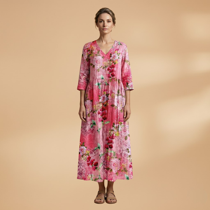 Women’s Summer Dress – V-Neck Floral Design for Everyday Wear