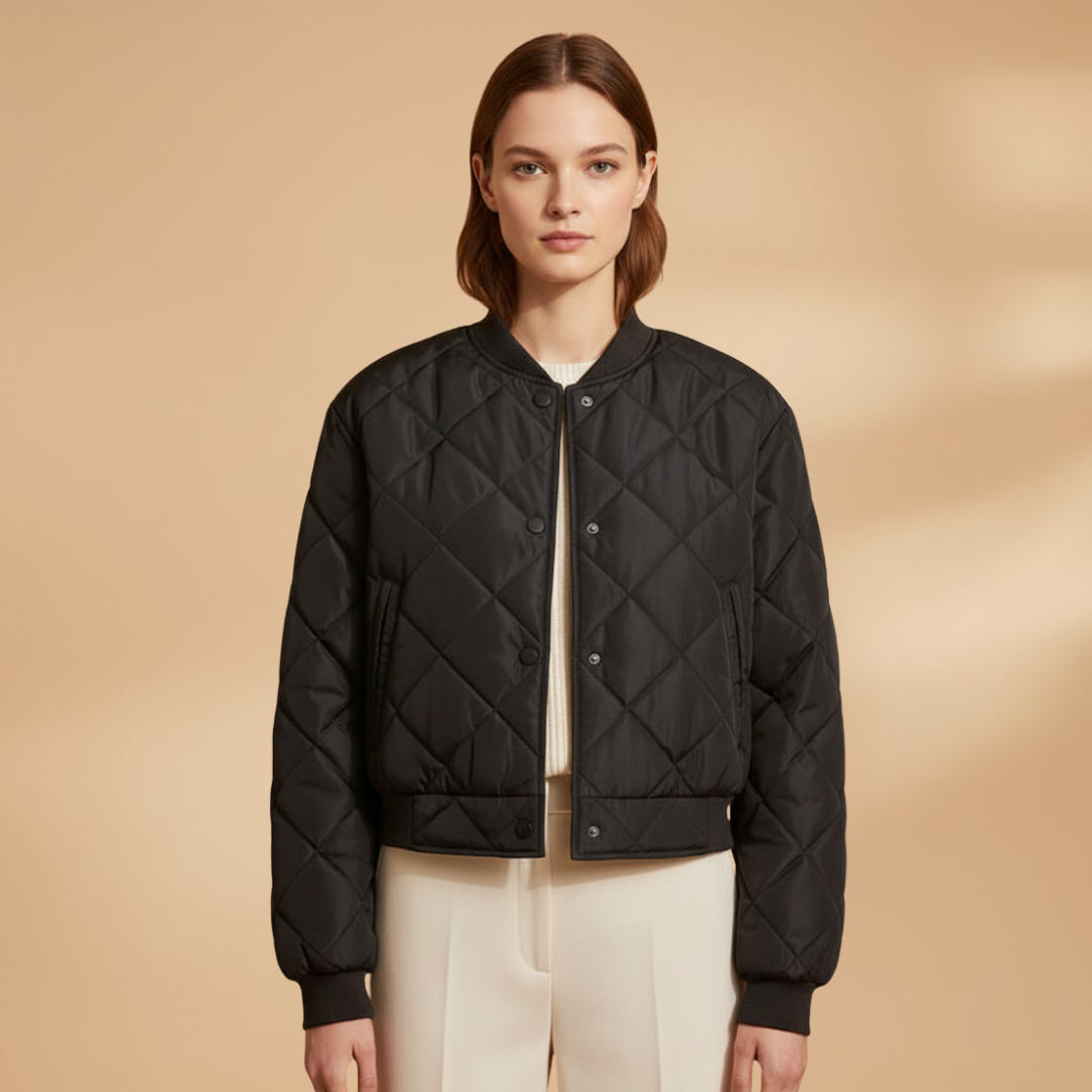 Women’s Quilted Bomber Jacket – Zip Front with Elasticated Fit