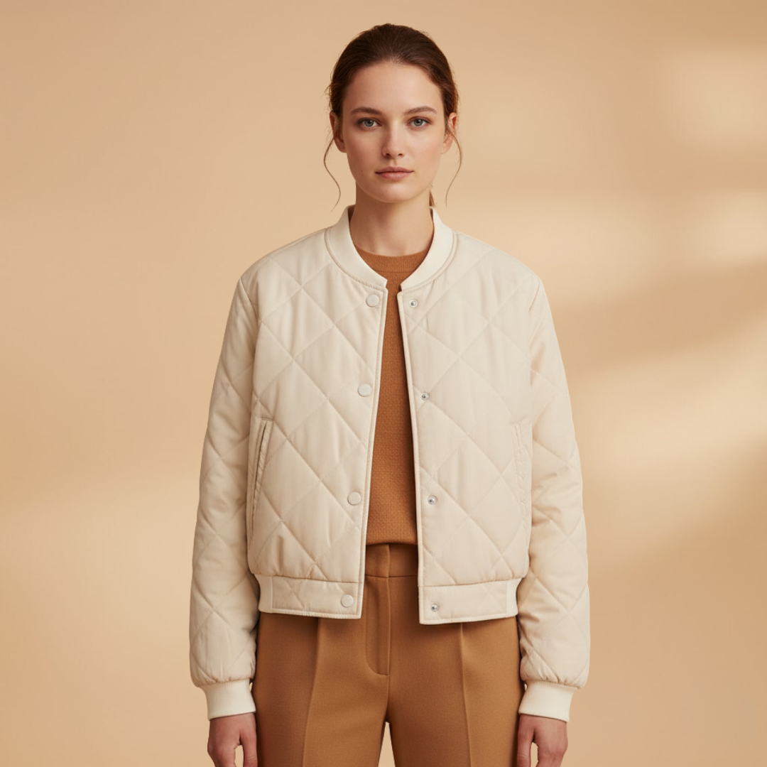 Women’s Quilted Bomber Jacket – Zip Front with Elasticated Fit