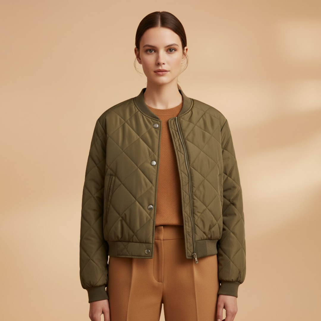 Women’s Quilted Bomber Jacket – Zip Front with Elasticated Fit