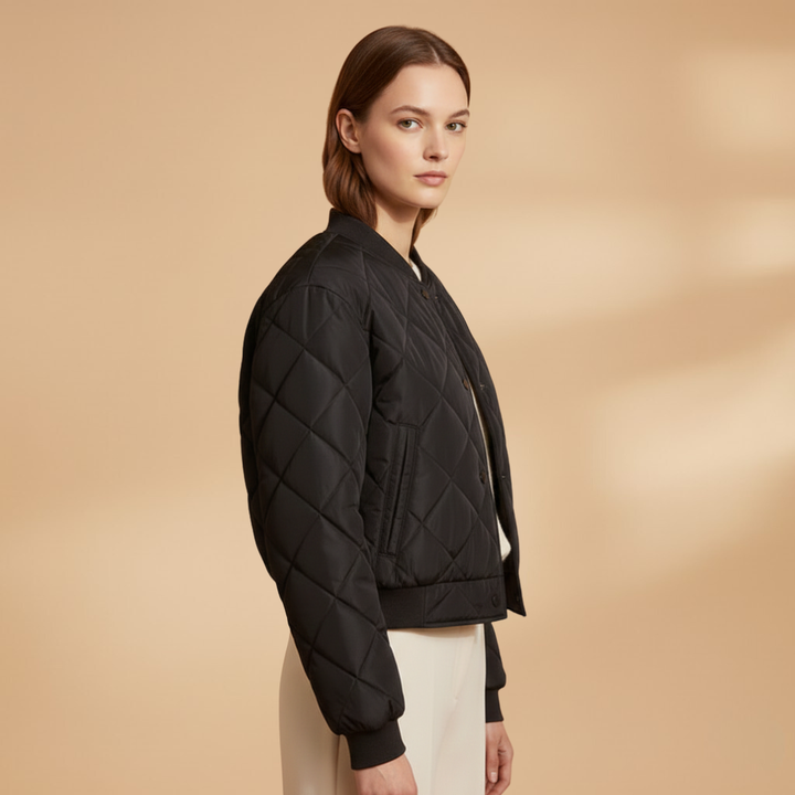 Women’s Quilted Bomber Jacket – Zip Front with Elasticated Fit