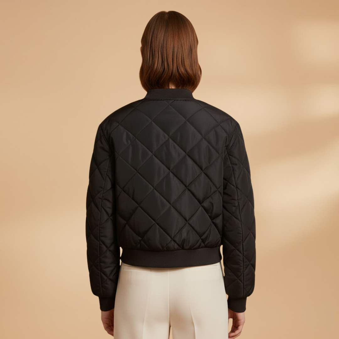 Women’s Quilted Bomber Jacket – Zip Front with Elasticated Fit