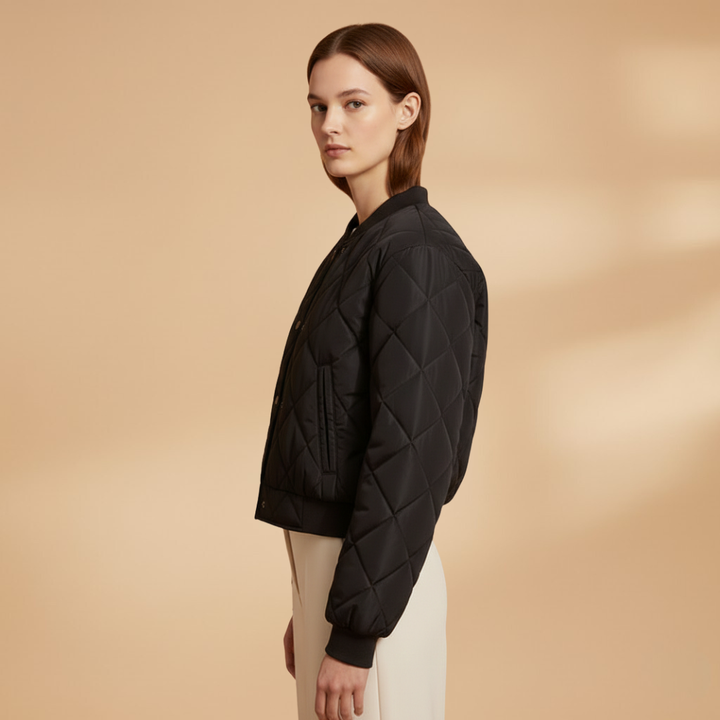 Women’s Quilted Bomber Jacket – Zip Front with Elasticated Fit