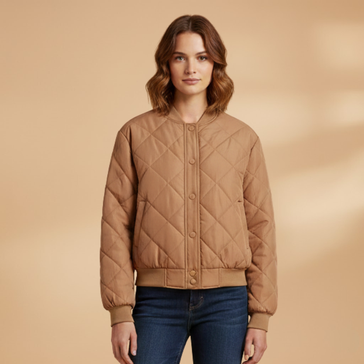 Women’s Quilted Bomber Jacket – Zip Front with Elasticated Fit