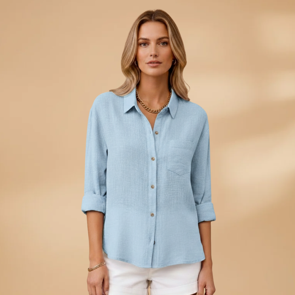 Women’s Short Sleeve Blouse – Button Placket for Summer Wear