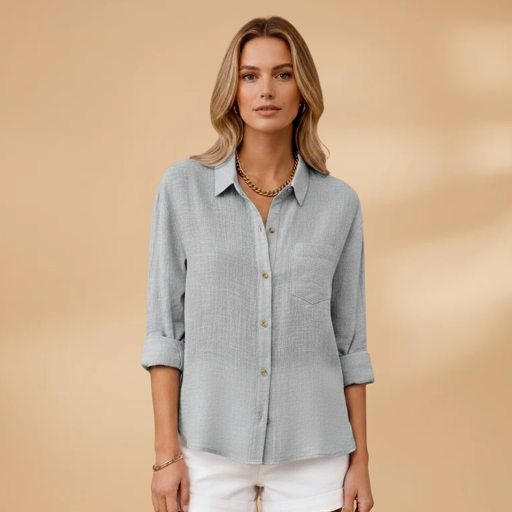Women’s Short Sleeve Blouse – Button Placket for Summer Wear
