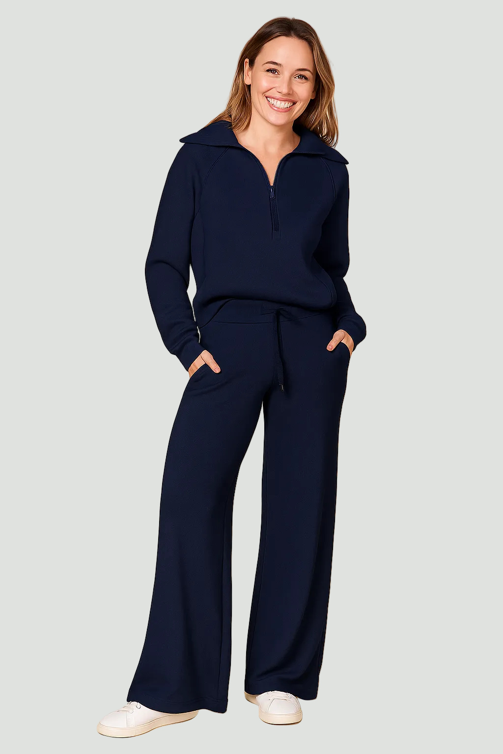 Women’s Two-Piece Lounge Set – Half Zip Jumper & Wide-Leg Trousers