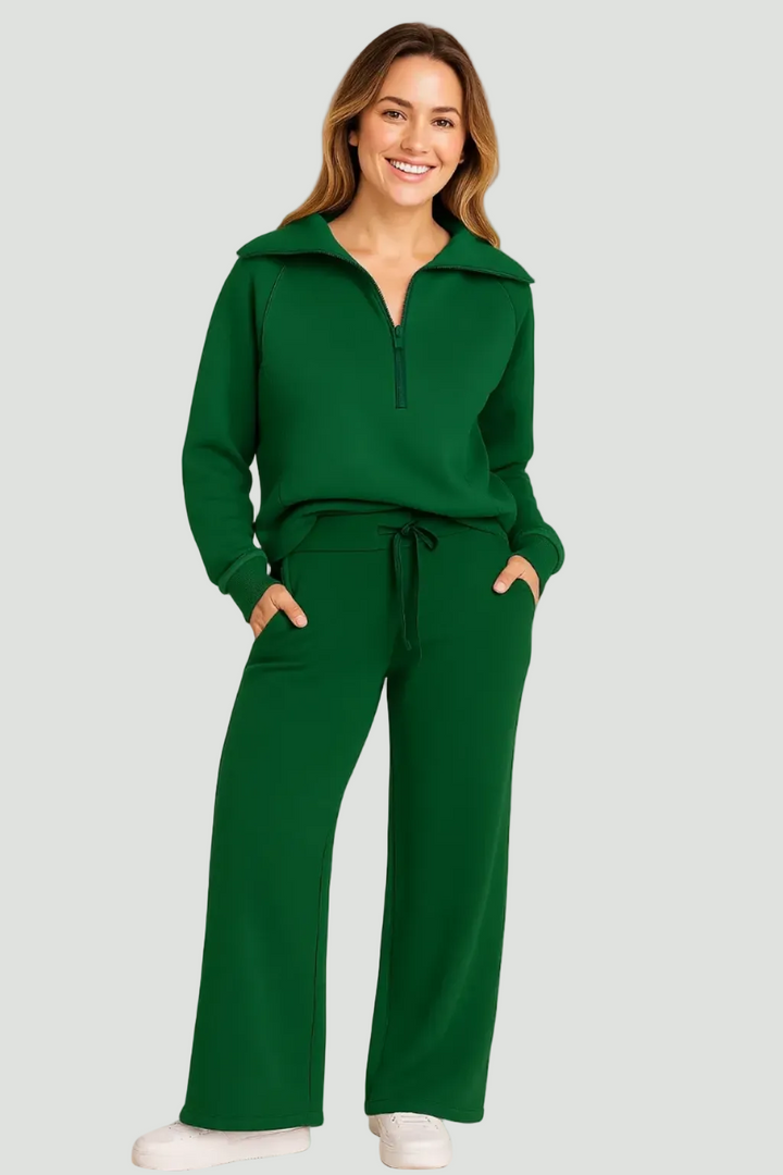 Women’s Two-Piece Lounge Set – Half Zip Jumper & Wide-Leg Trousers