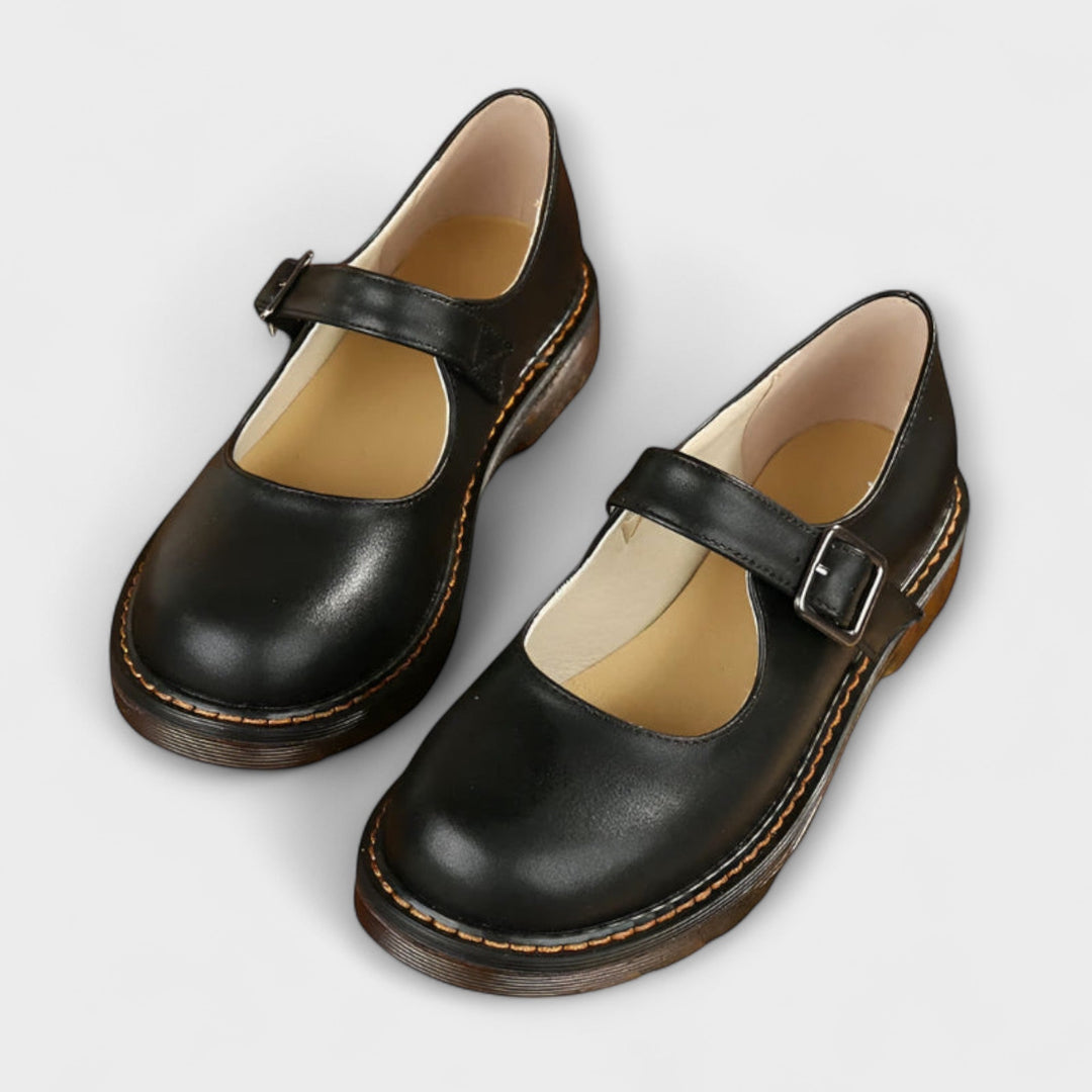 Women's Classic Mary Jane Flats with Buckle Strap and Low Heel