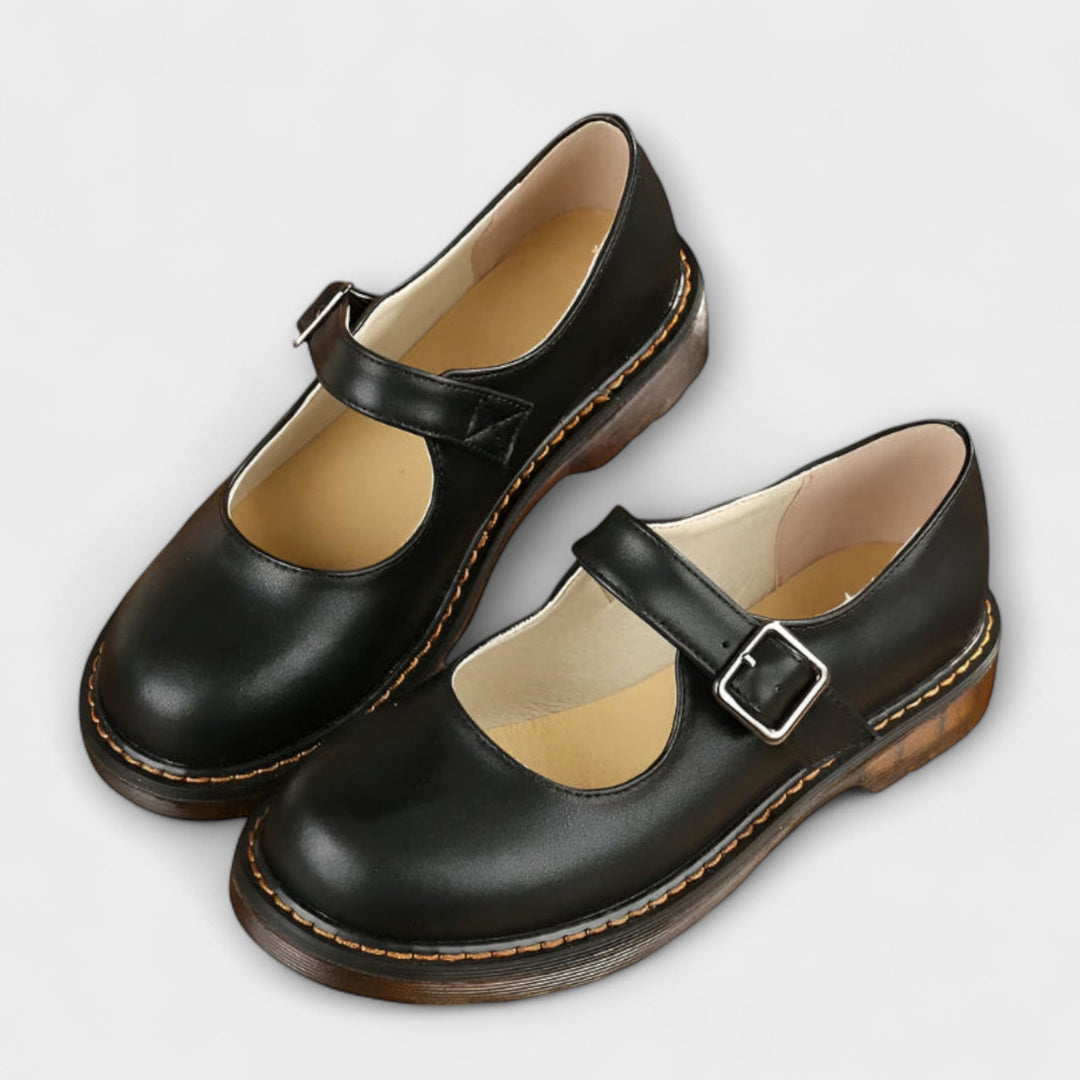 Women's Classic Mary Jane Flats with Buckle Strap and Low Heel