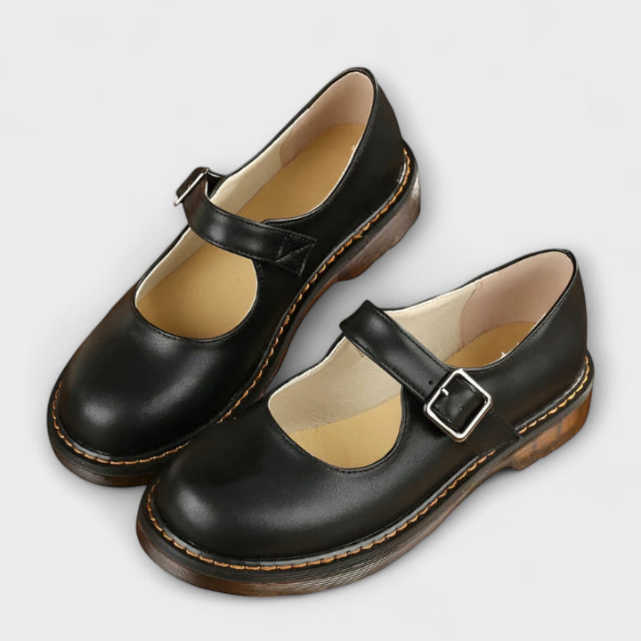 Women's Classic Mary Jane Flats with Buckle Strap and Low Heel