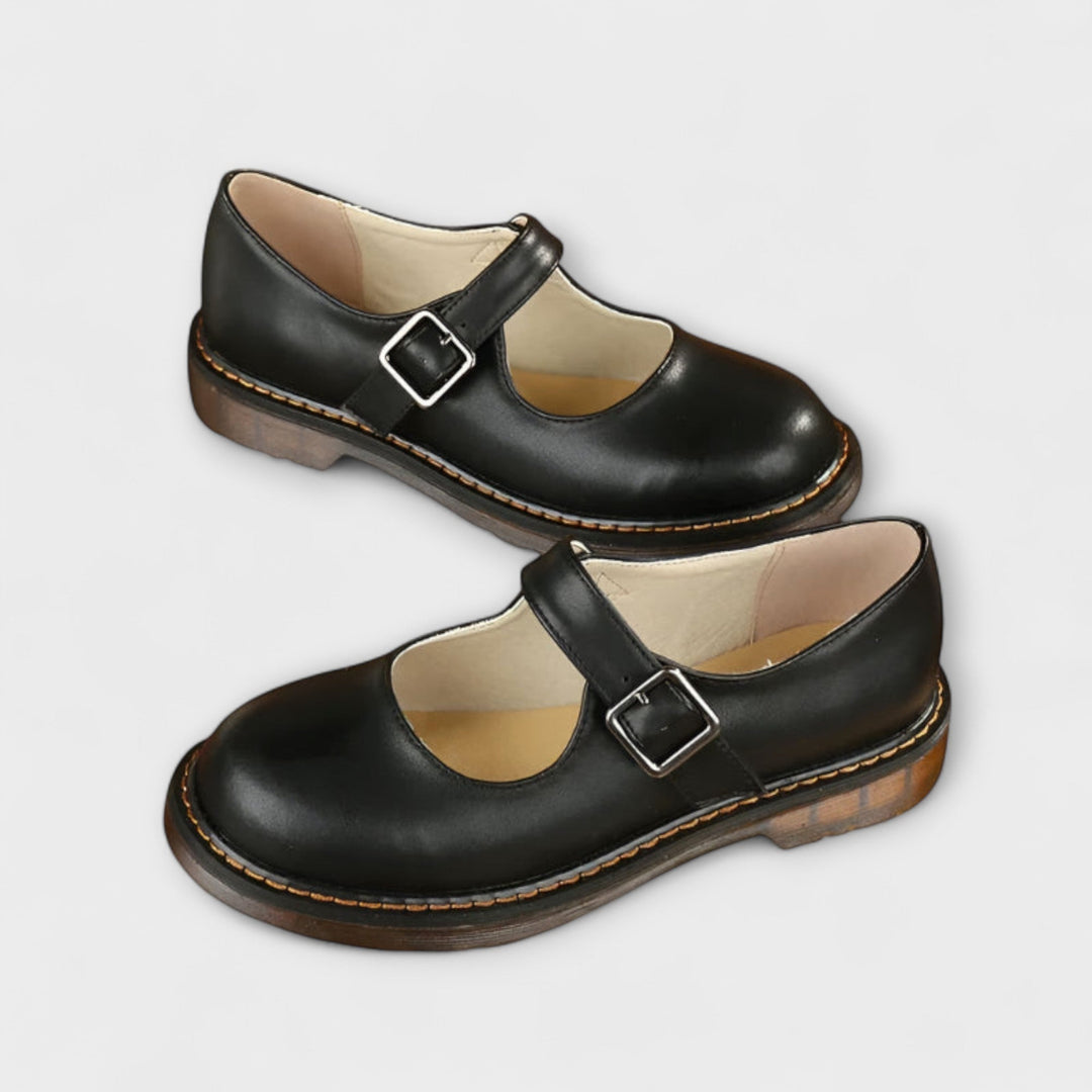 Women's Classic Mary Jane Flats with Buckle Strap and Low Heel