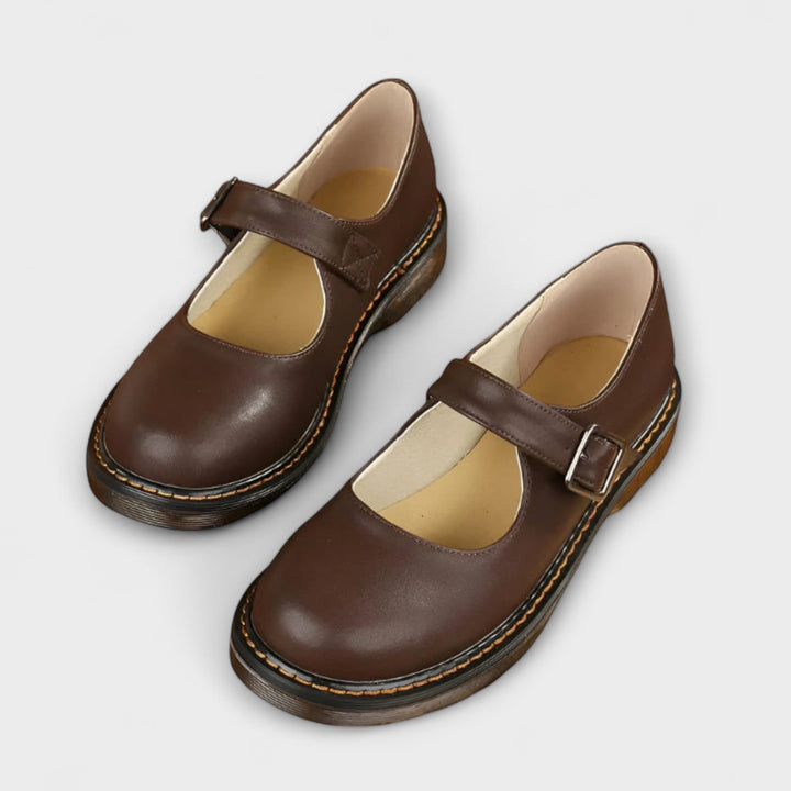 Women's Classic Mary Jane Flats with Buckle Strap and Low Heel