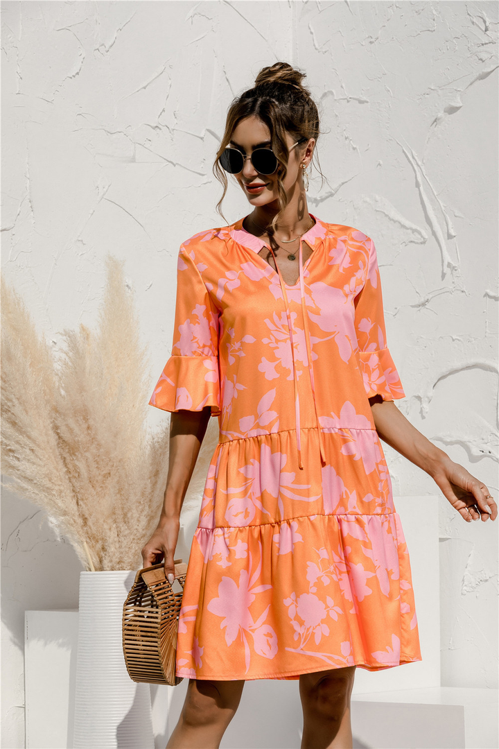 Women’s Tiered Mini Summer Dress – 3/4 Sleeve Loose Fit