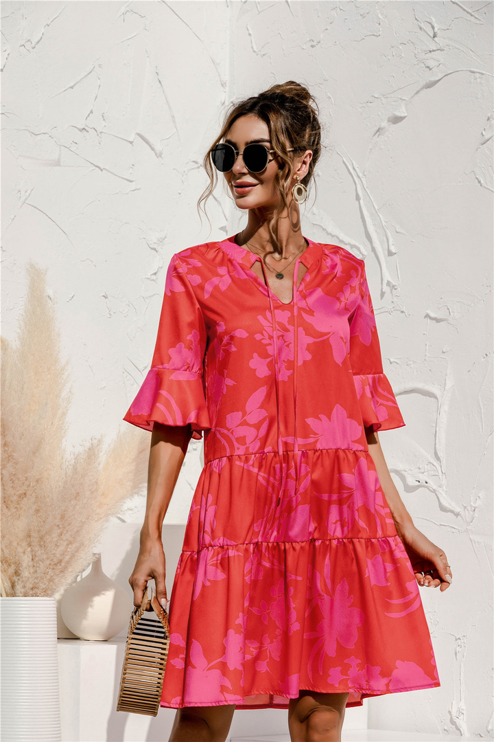 Women’s Tiered Mini Summer Dress – 3/4 Sleeve Loose Fit
