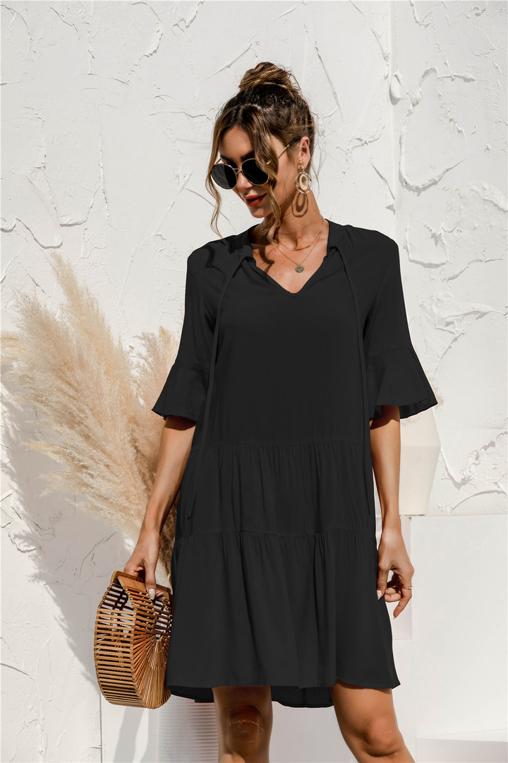 Women’s Tiered Mini Summer Dress – 3/4 Sleeve Loose Fit