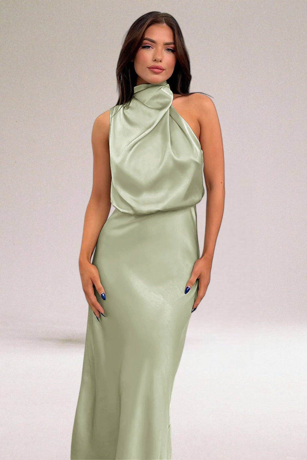 Women’s Cowl Neck Midi Summer Dress – Sleeveless Draped Fit
