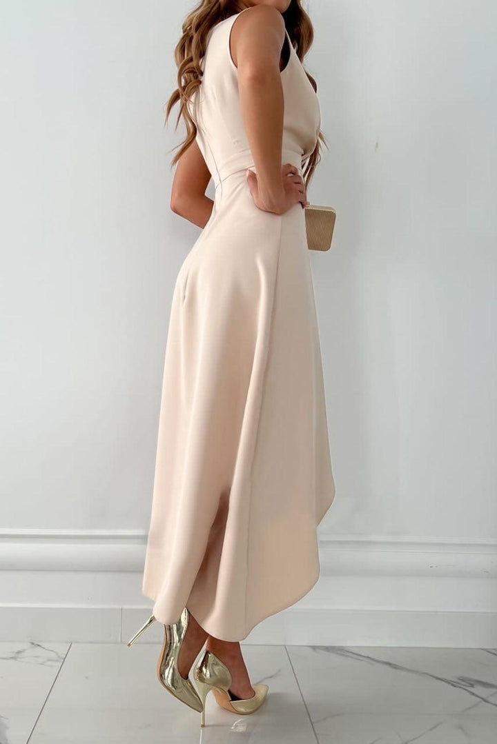 Women’s Sleeveless Midi Summer Dress – V-Neck with Ruffle Detail