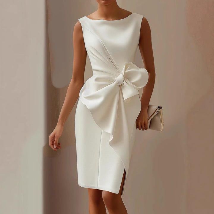 Women’s Sleeveless Midi Summer Dress – Boat Neck with Side Bow
