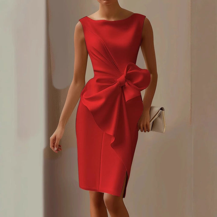 Women’s Sleeveless Midi Summer Dress – Boat Neck with Side Bow