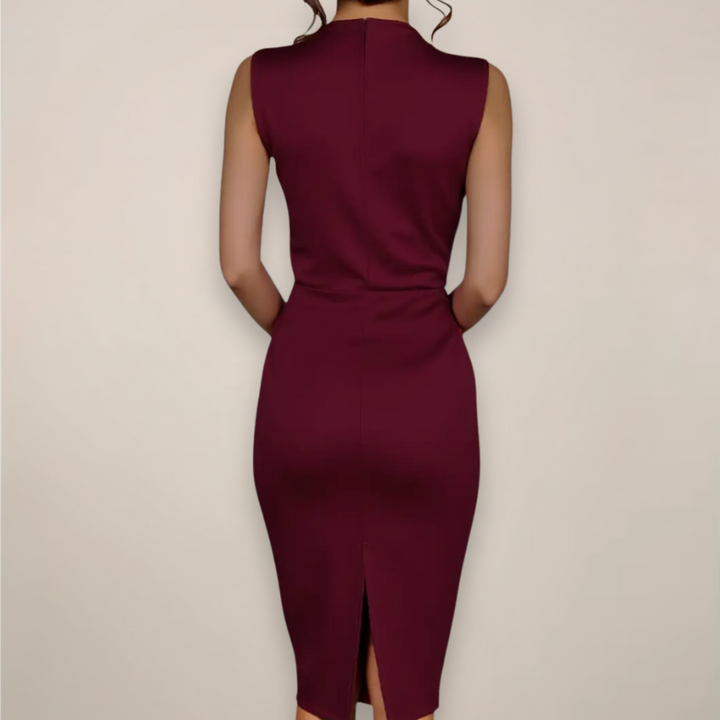 Women’s Sleeveless Sheath Midi Summer Dress – High Neck & Ruched Waist