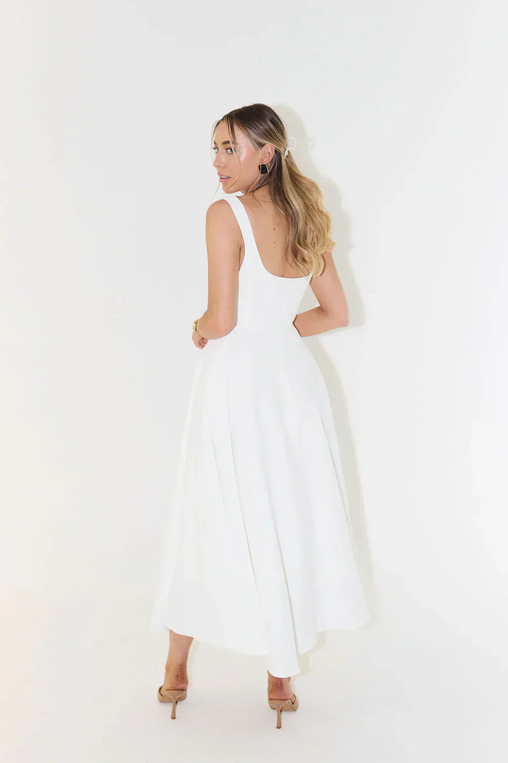 Women’s Square Neck Midi Summer Dress – Flared A-Line Fit