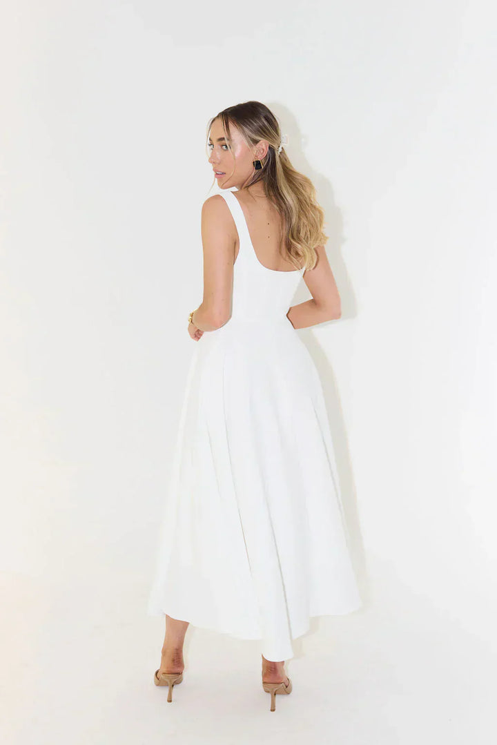 Women’s Square Neck Midi Summer Dress – Flared A-Line Fit