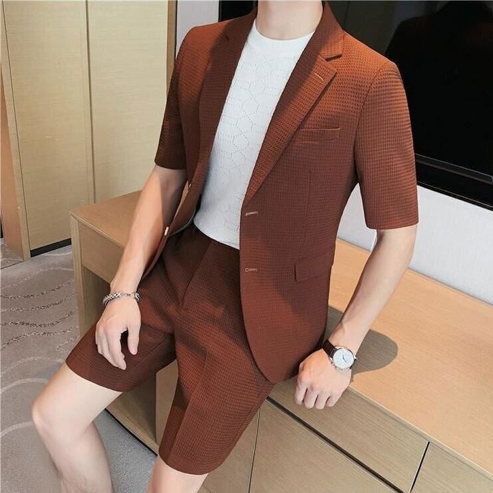 Men's Textured Two-Piece Set with Short-Sleeve Blazer and Shorts