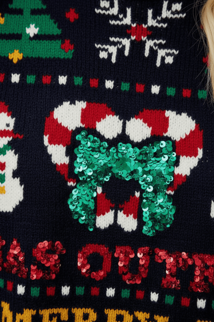 Women’s Cropped Jacquard Knit Jumper with Festive Graphic