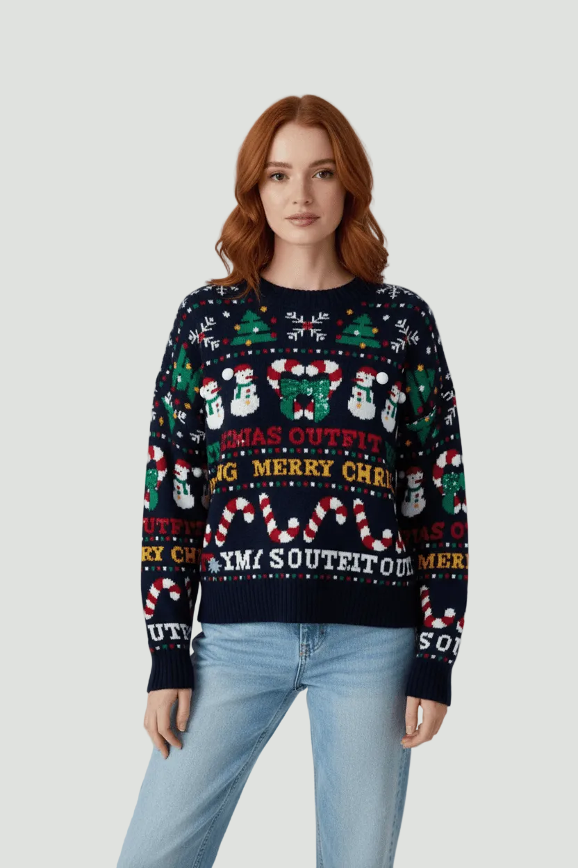 Women’s Cropped Jacquard Knit Jumper with Festive Graphic
