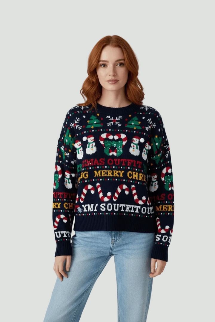 Women’s Cropped Jacquard Knit Jumper with Festive Graphic
