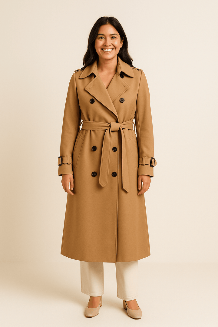 Women’s Double-Breasted Trench Coat with Belted Waist