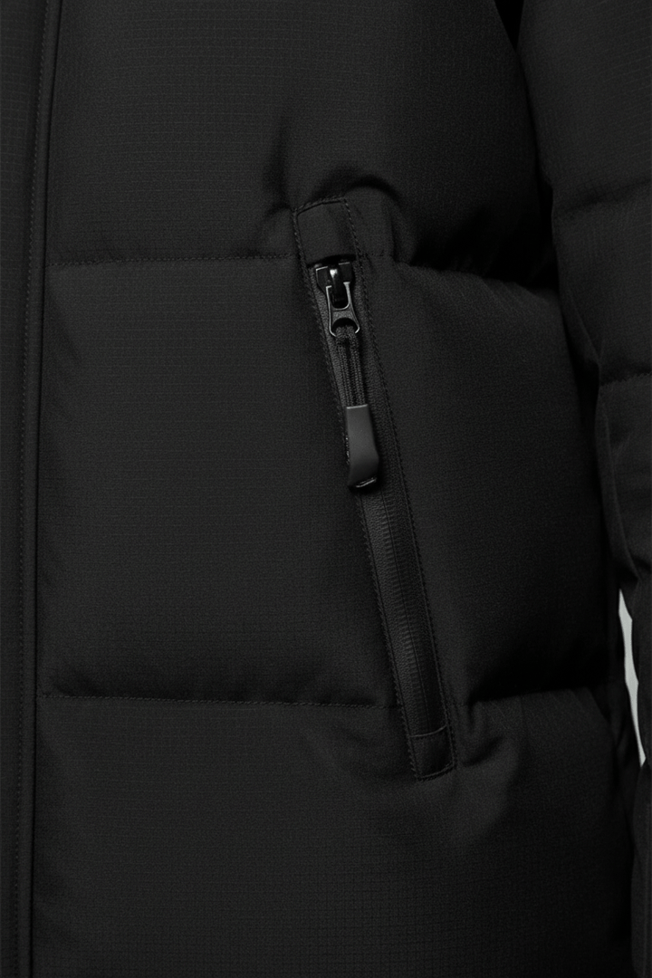 Men’s Insulated Water-Resistant Long Jacket with Hood