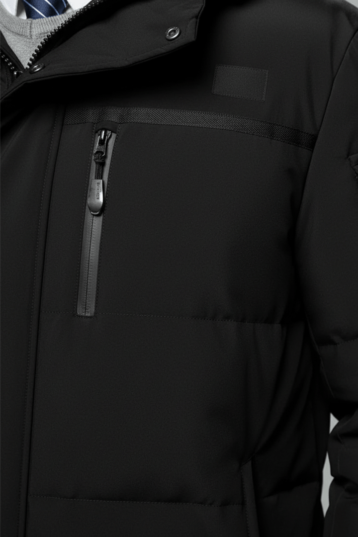 Men’s Insulated Water-Resistant Long Jacket with Hood