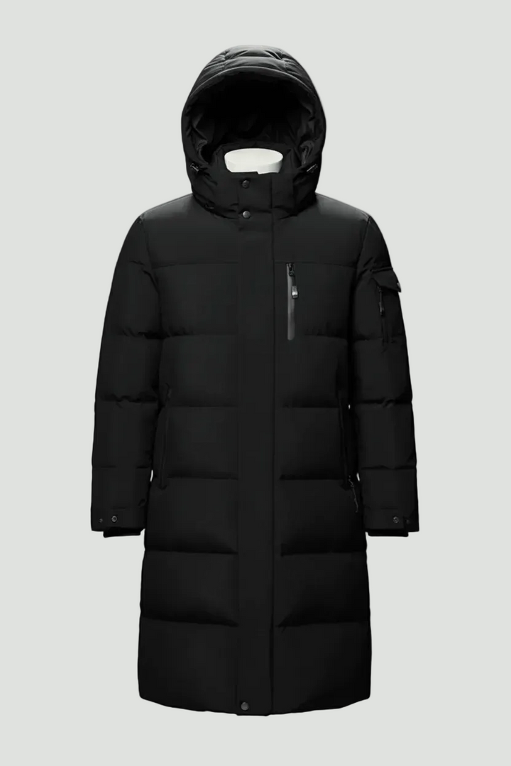 Men’s Insulated Water-Resistant Long Jacket with Hood