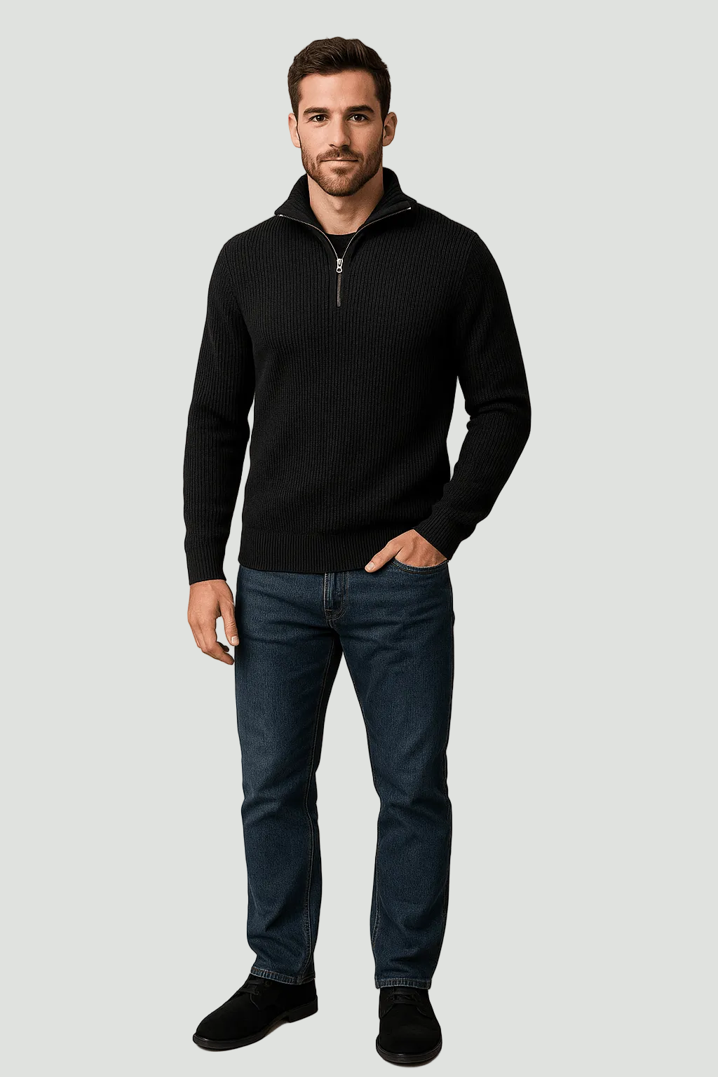 Men’s Textured Half-Zip Jumper with High Collar